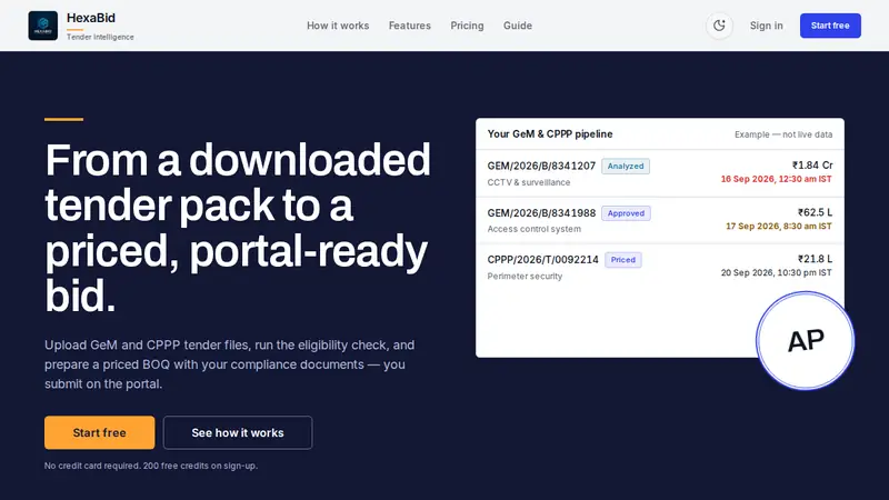The front page of HexaBid