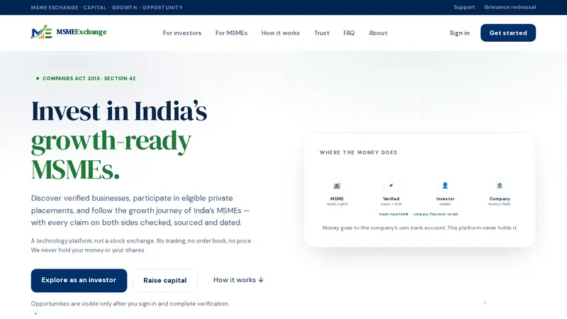 The front page of MSME Exchange